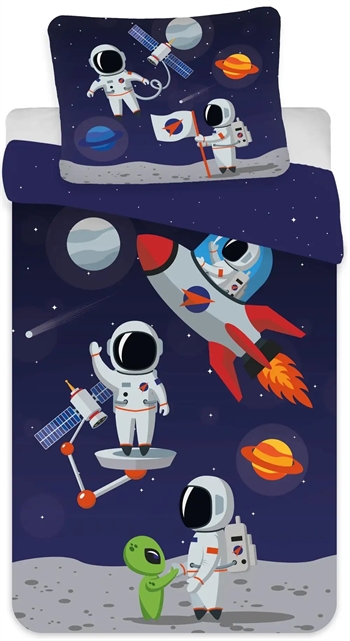 Billede af Astronaut junior sengetøj 100x140 cm - Astronaut rum sengetøj - 2 i 1 design - 100% bomuld